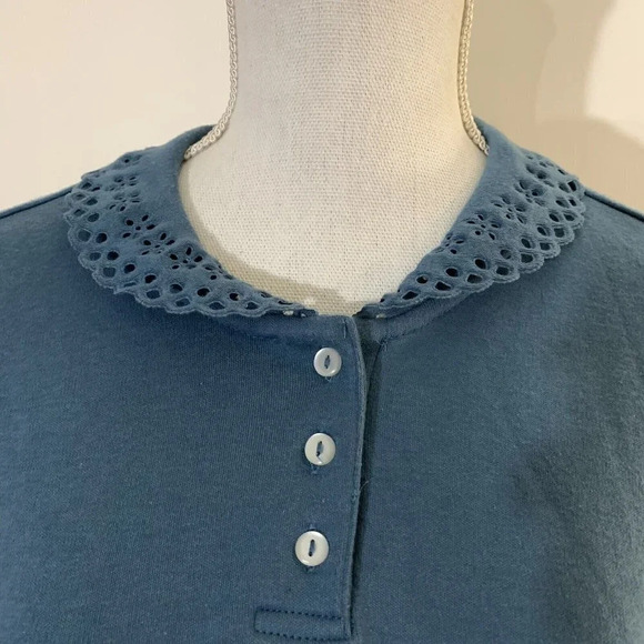 Blair Vintage Blouse Light Blue Eyelet Sleeves and Collar Short Sleeve Large - Picture 2 of 7